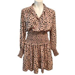 ❤️ 4/$20 Cheetah leopard dress Women's medium Pink black polka dots Shirring